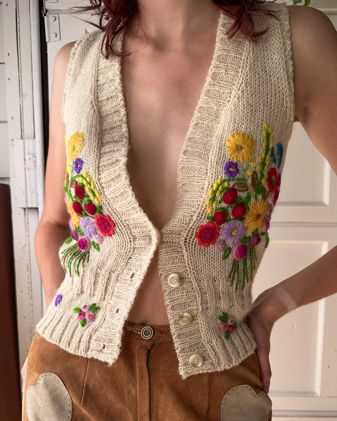 70s Embroidered Vest | S