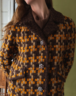 70s Chunky Woven Wool Coat | L