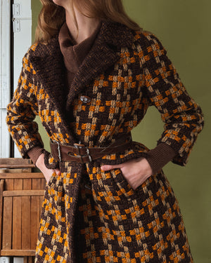 70s Chunky Woven Wool Coat | L