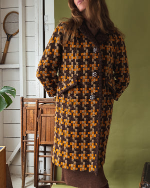 70s Chunky Woven Wool Coat | L