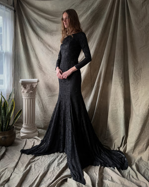 80s Black Lace Gown With Train | S