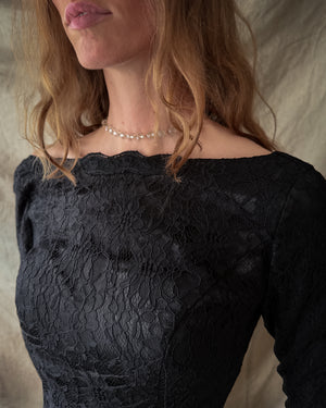 80s Black Lace Gown With Train | S