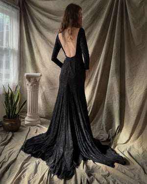 80s Black Lace Gown With Train | S