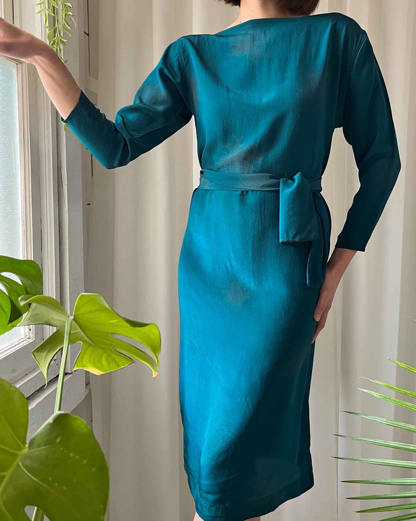 80s Belted Silk Dress | S