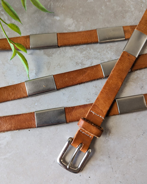 90s Golden Tan Leather Double Wrap Belt - Lucky Vintage