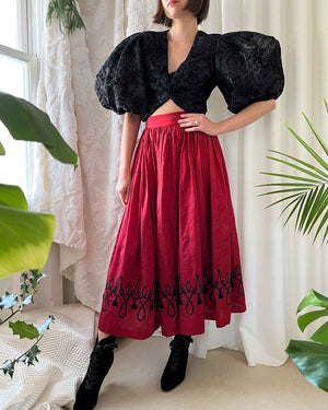 90s Embroidered Silk Skirt | S