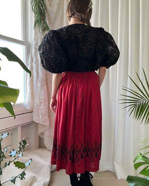 90s Embroidered Silk Skirt | S