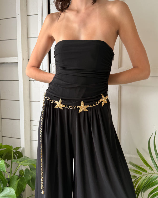 Accessocraft vintage black leather gold shell with pearl vintage belt 70s 80s si Accessocraft vintage black leather gold shell with pearl  main image 4