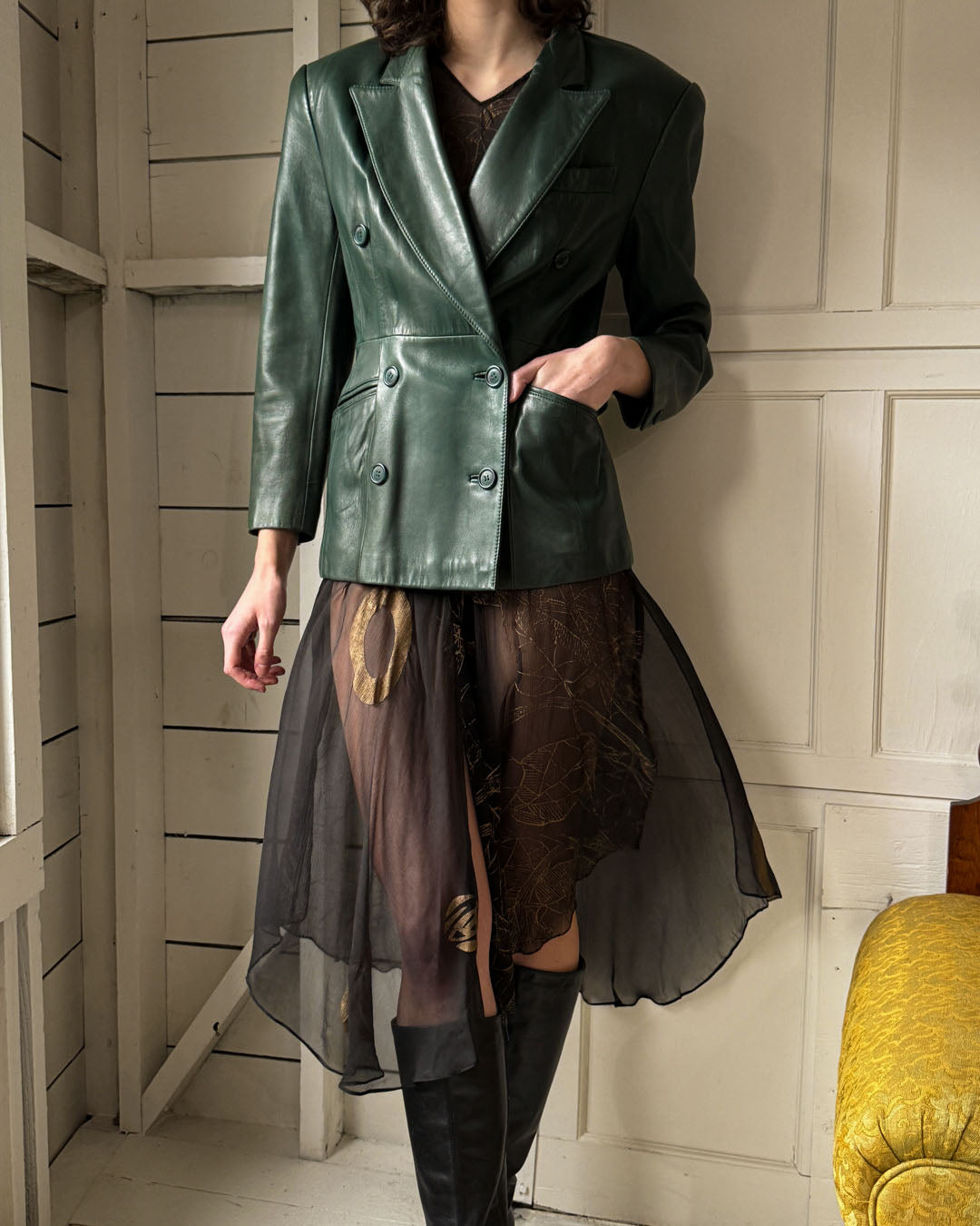 90s Green Leather Jacket | S