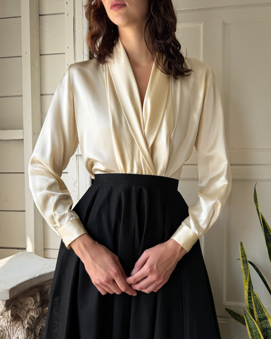 80s Anne Klein Silk Blouse | M-L