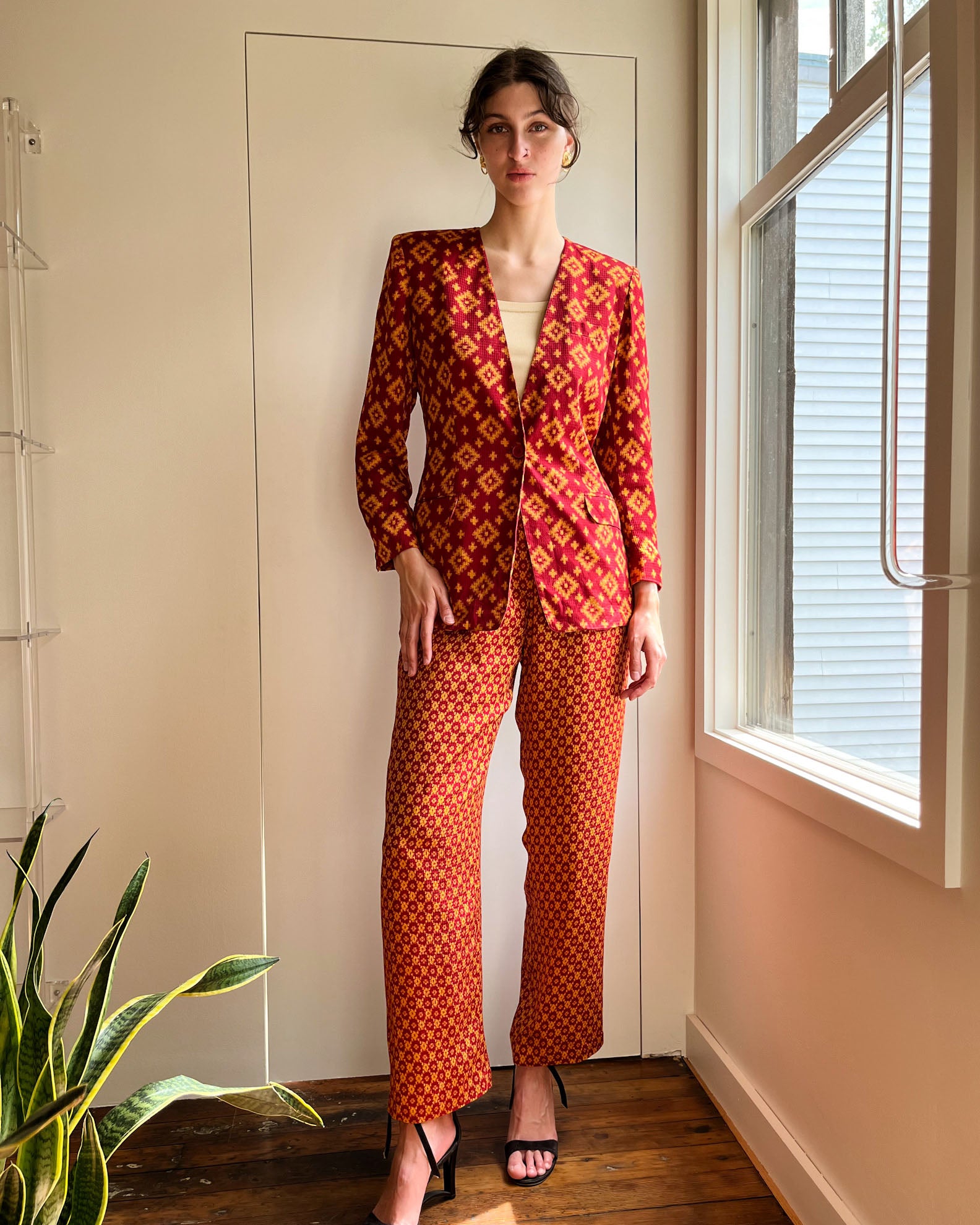 90s Anne Klein Silk Suit | S