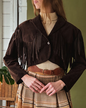 80s Cropped Suede Fringe Jacket | M