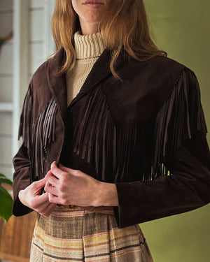 80s Cropped Suede Fringe Jacket | M
