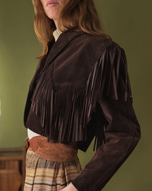 80s Cropped Suede Fringe Jacket | M