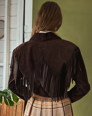 80s Cropped Suede Fringe Jacket | M