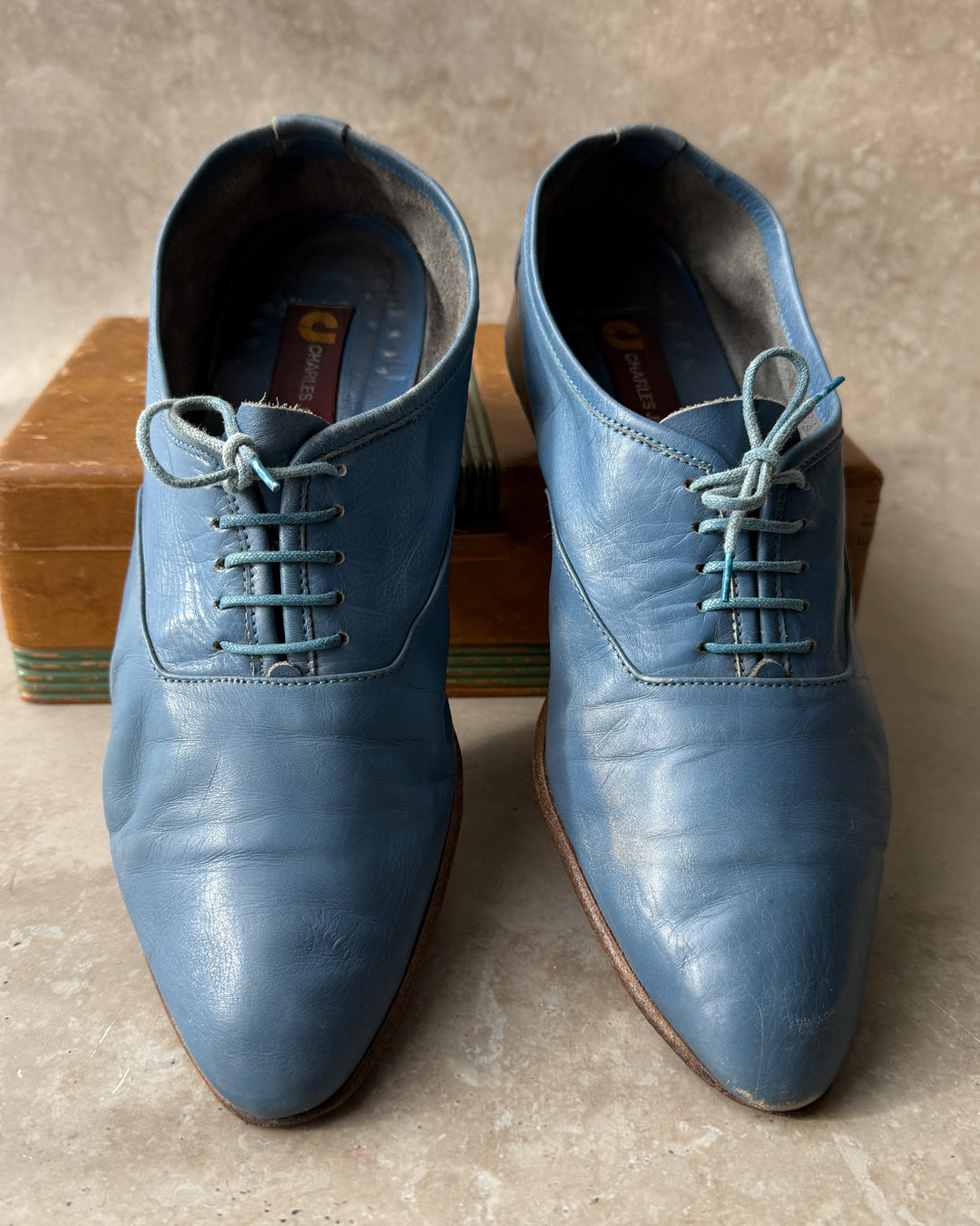 80s Blue Leather Oxfords | 10.5