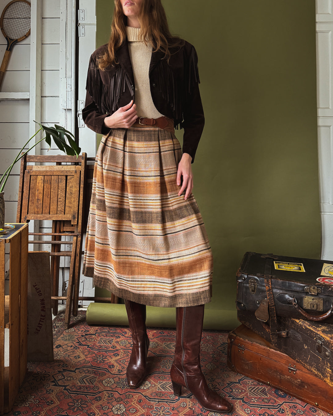 80s Christian Dior Woven Striped Skirt | L