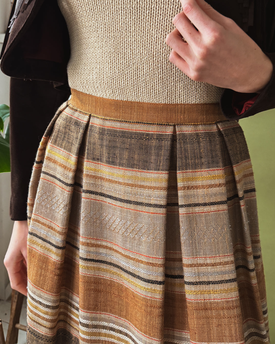 80s Christian Dior Woven Striped Skirt | L