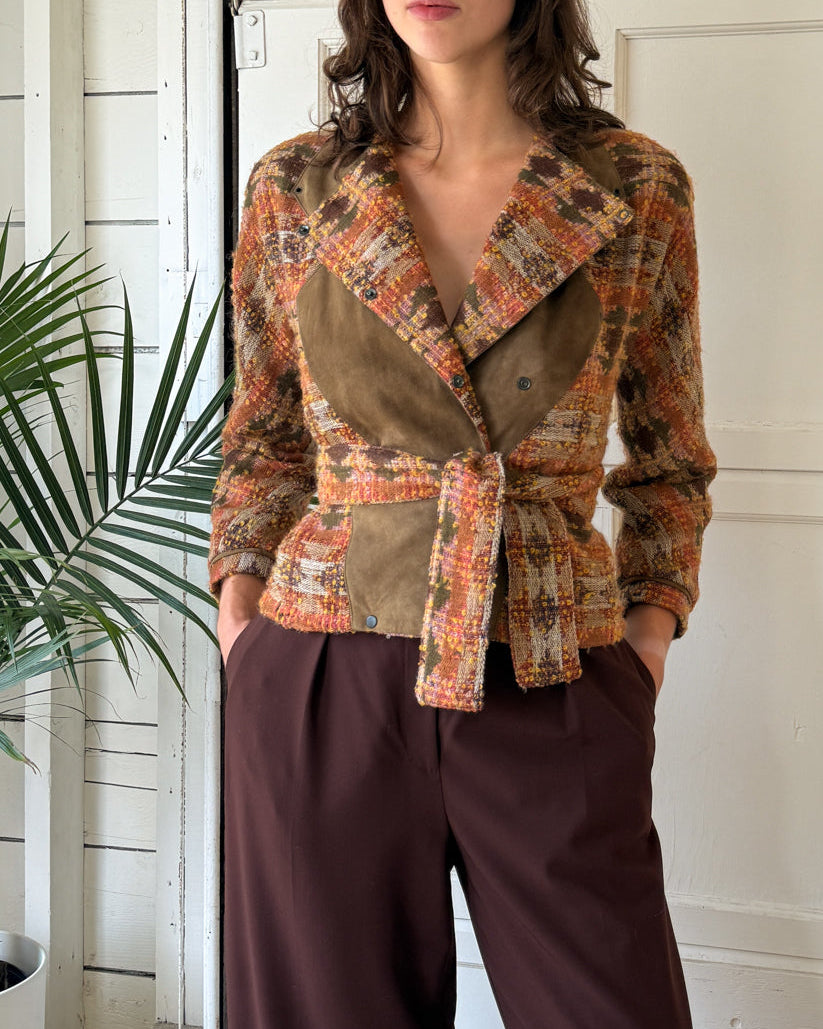 80s Suede Trim Jacket & Belt | S - Lucky Vintage