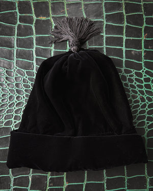 80s Black Velvet Tassel Hat