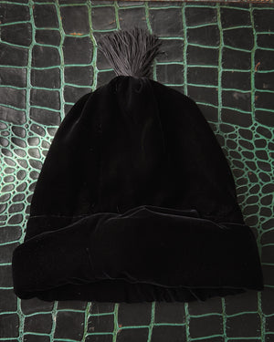 80s Black Velvet Tassel Hat