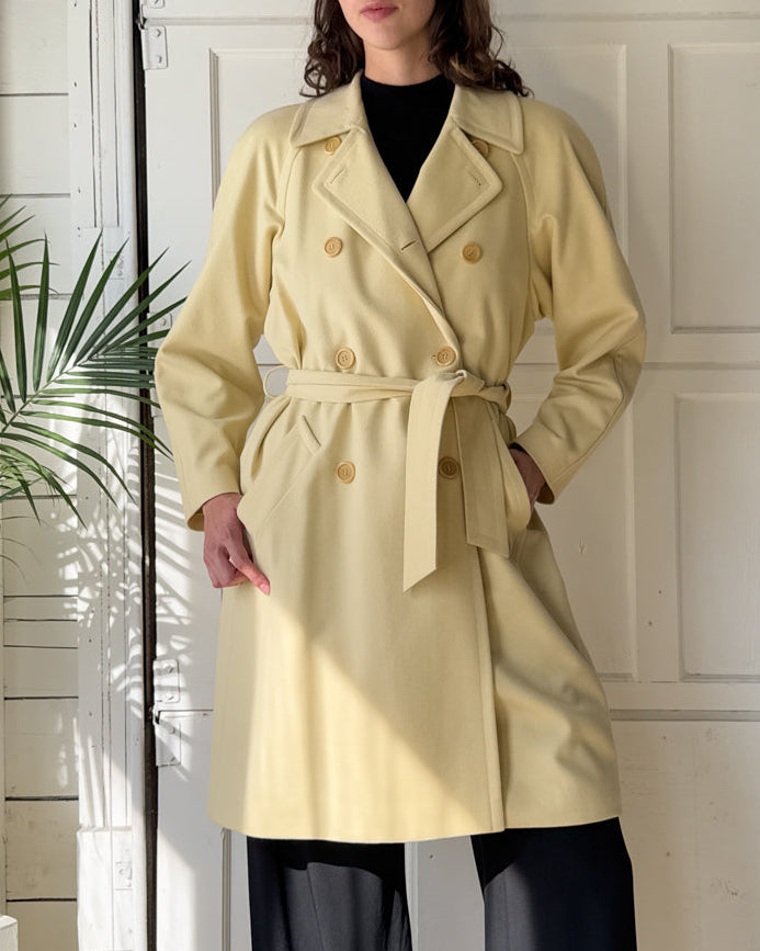 80s Escada Ivory Wool Trench | S-M