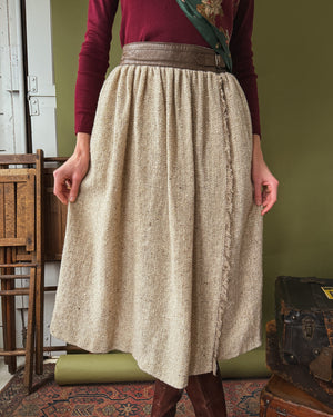 80s Escada Wool & Leather Skirt | M