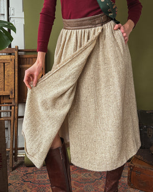 80s Escada Wool & Leather Skirt | M