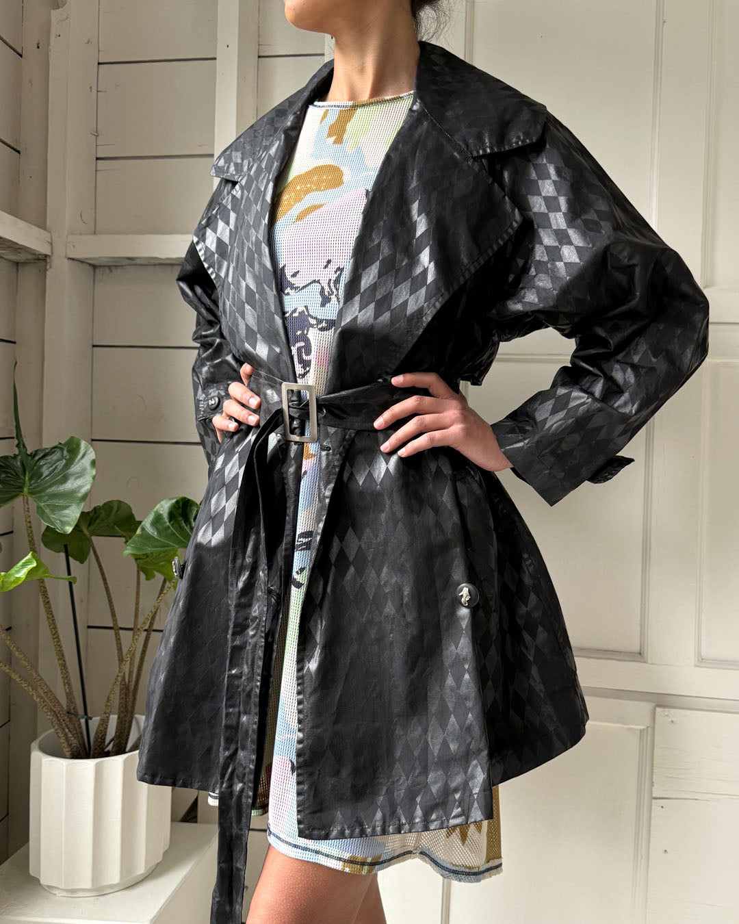 80s Ferragamo Diamond Print Rain Jacket | S-M
