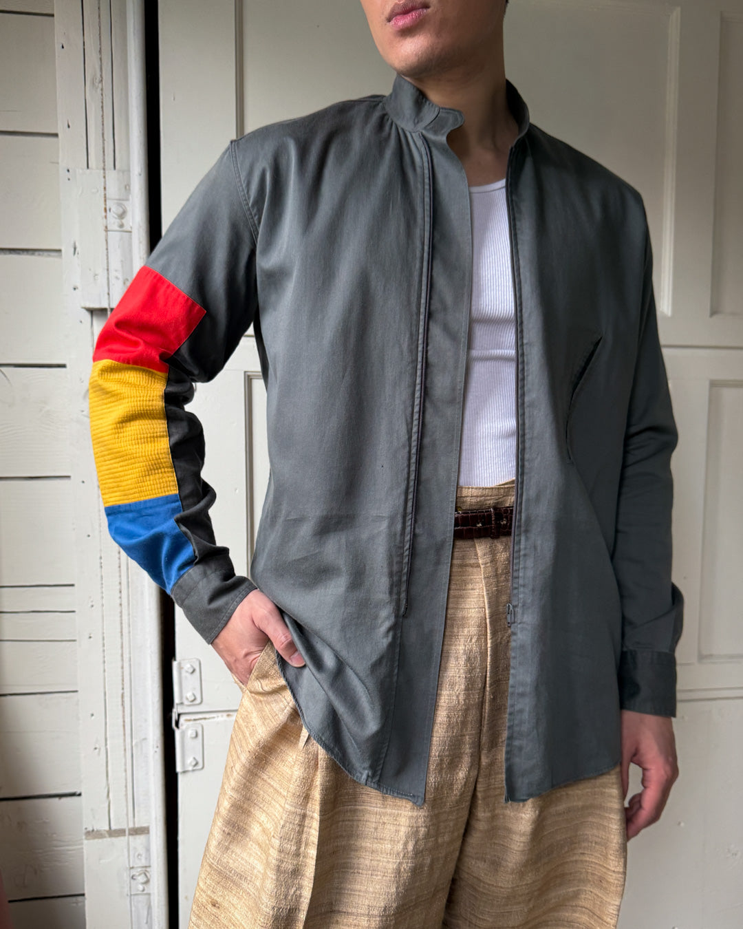 80s Ferre Zip Front Shirt | M - Lucky Vintage