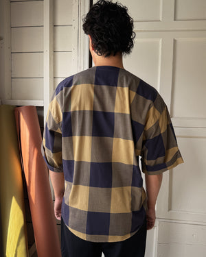 80s Versace Blue Plaid Shirt | S-M