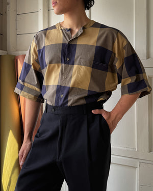 80s Versace Blue Plaid Shirt | S-M