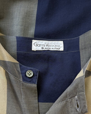 80s Versace Blue Plaid Shirt | S-M