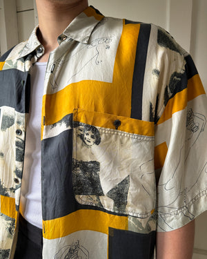 90s Picasso Print Silk Shirt | XL