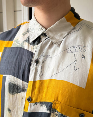 90s Picasso Print Silk Shirt | XL