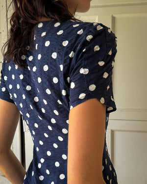 80s Hanae Mori Polka Dot Dress | S