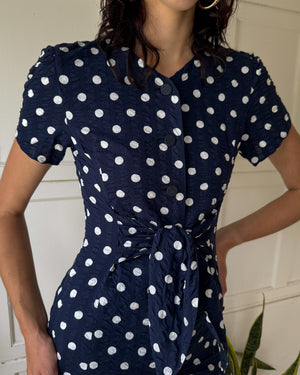 80s Hanae Mori Polka Dot Dress | S