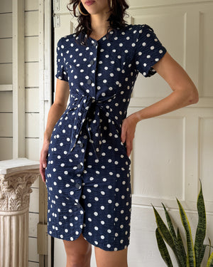 80s Hanae Mori Polka Dot Dress | S
