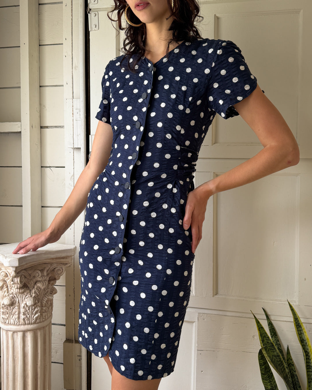 80s Hanae Mori Polka Dot Dress | S