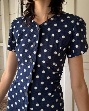 80s Hanae Mori Polka Dot Dress | S