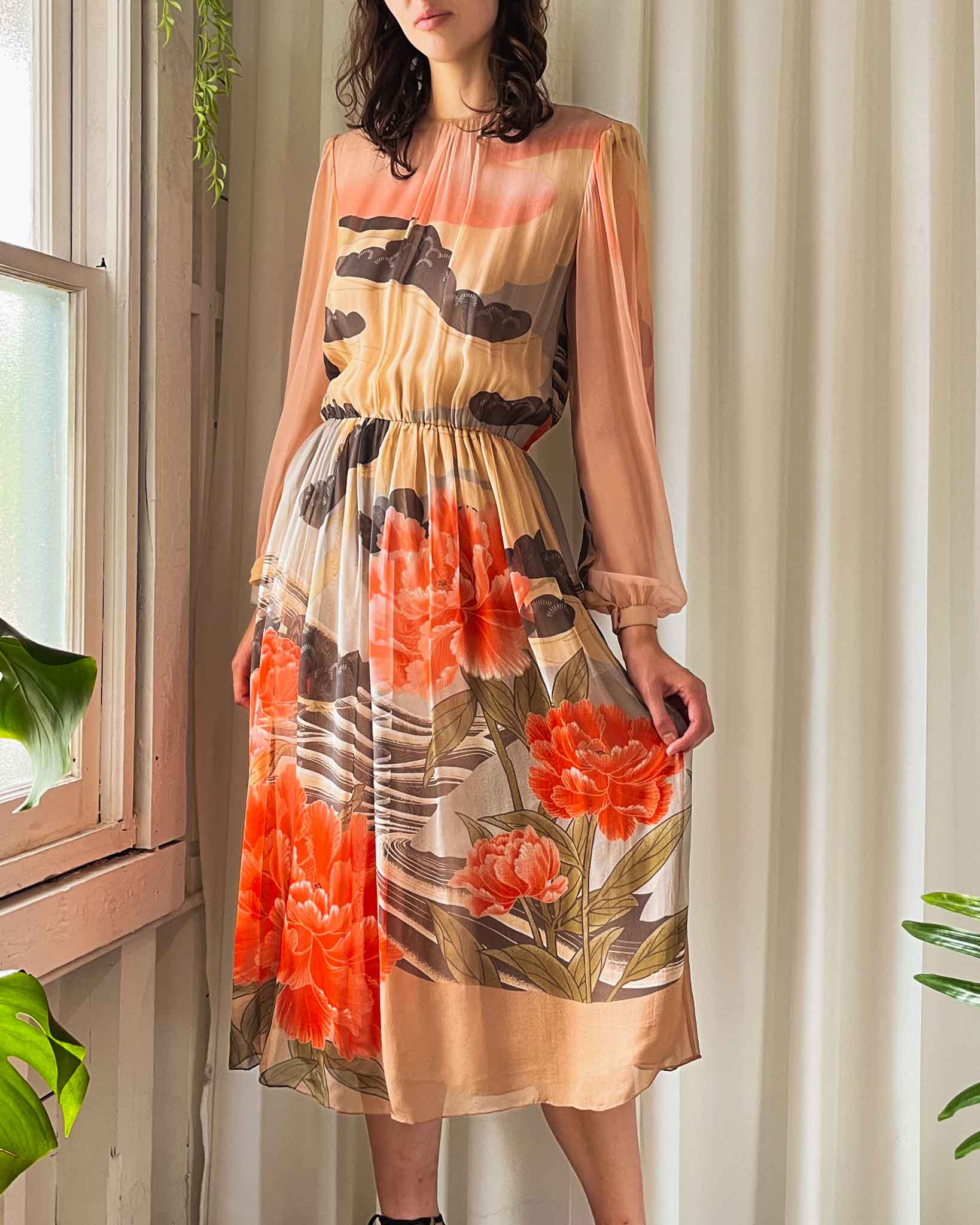 70s Hanae Mori Silk Dress | M