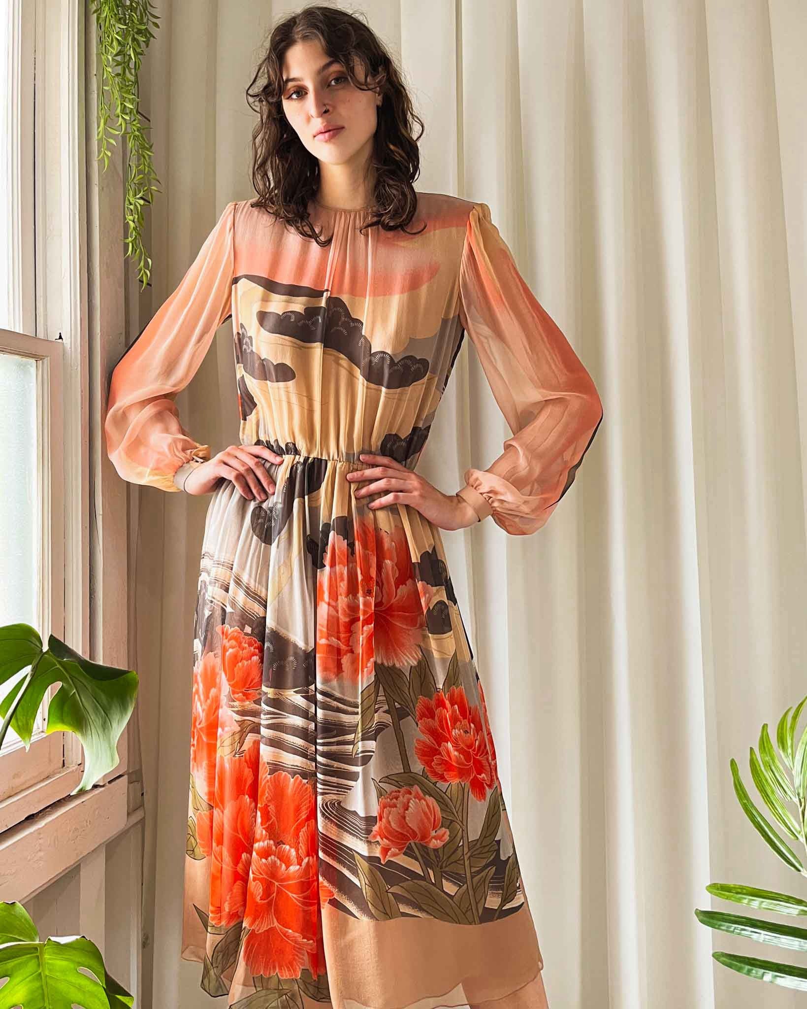 70s Hanae Mori Silk Dress | M