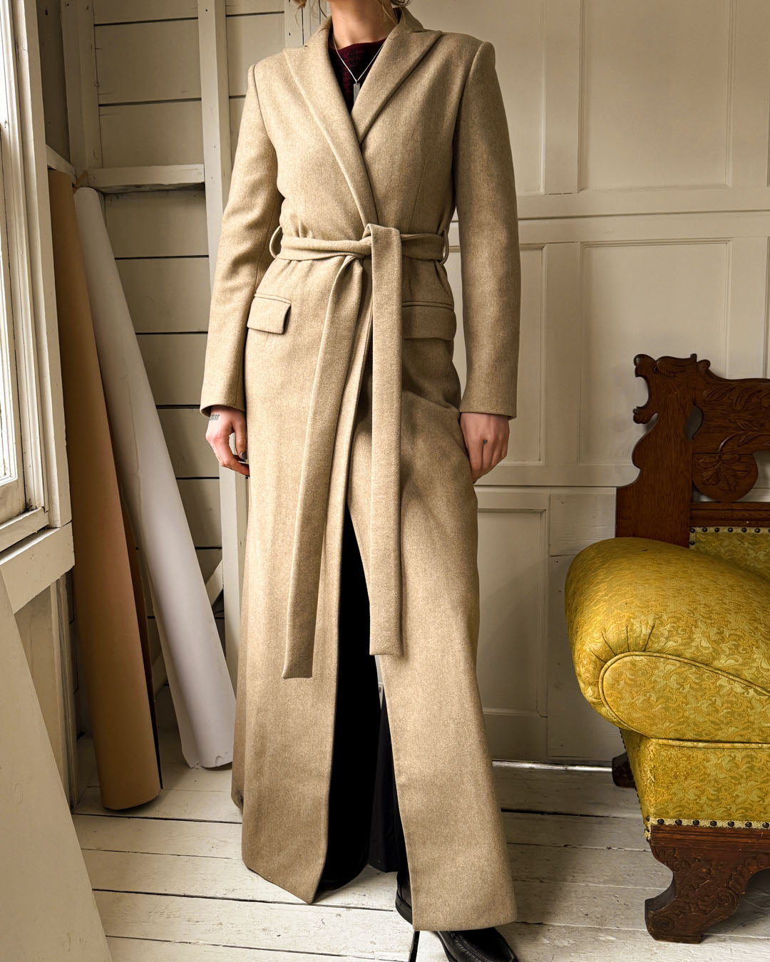 90s Krizia Tailored Wool Maxi Coat | S-M
