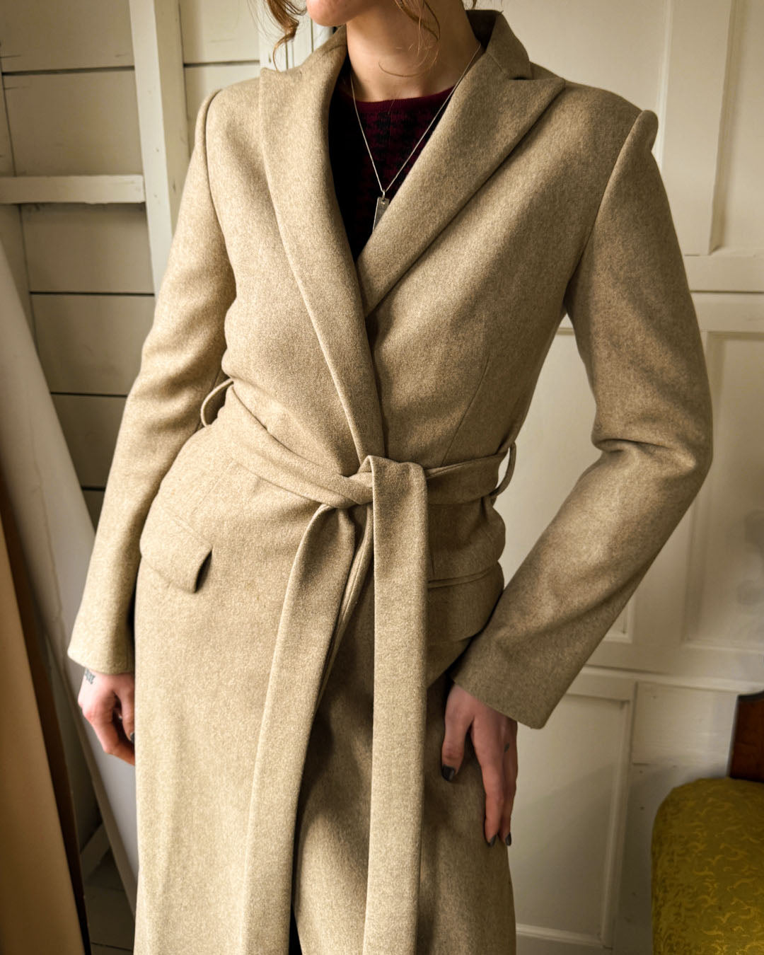 90s Krizia Tailored Wool Maxi Coat | S-M