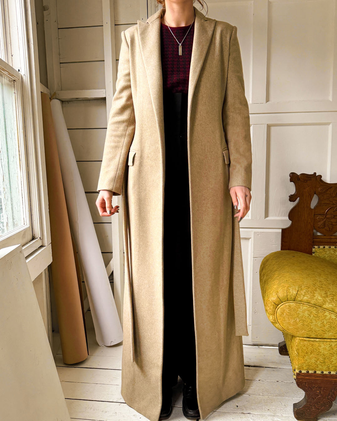 90s Krizia Tailored Wool Maxi Coat | S-M