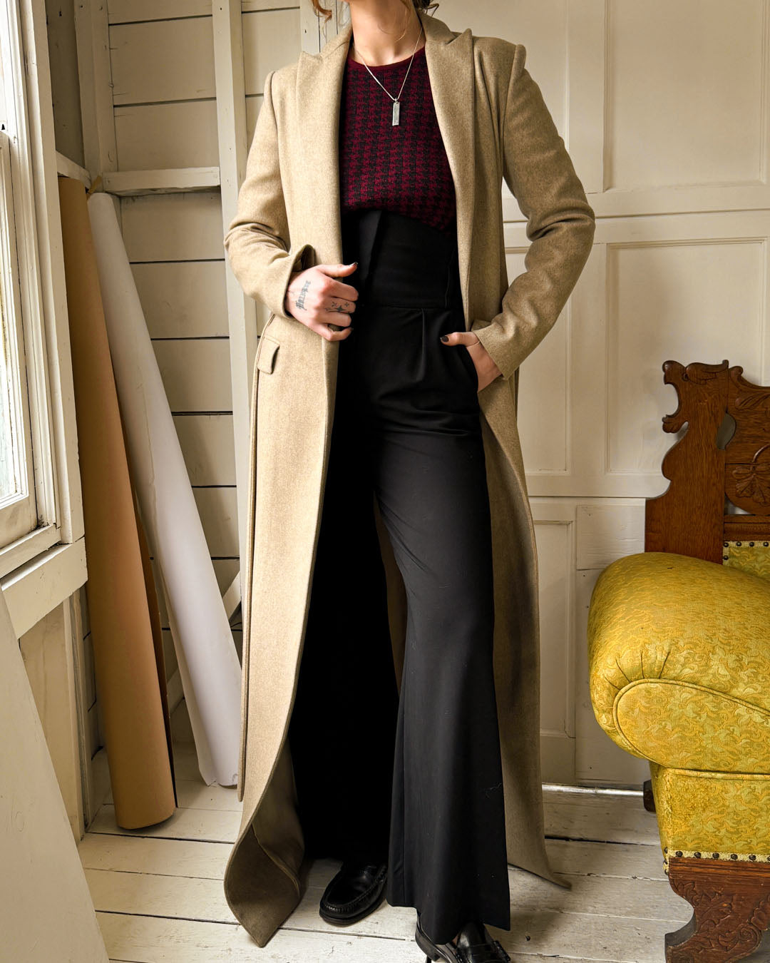 90s Krizia Tailored Wool Maxi Coat | S-M
