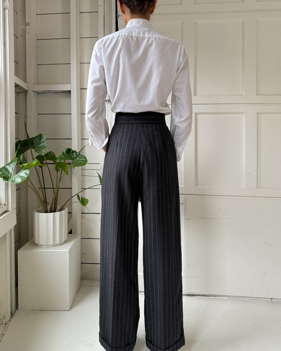 90s Pinstripe Wool Pant Suit | S - Lucky Vintage