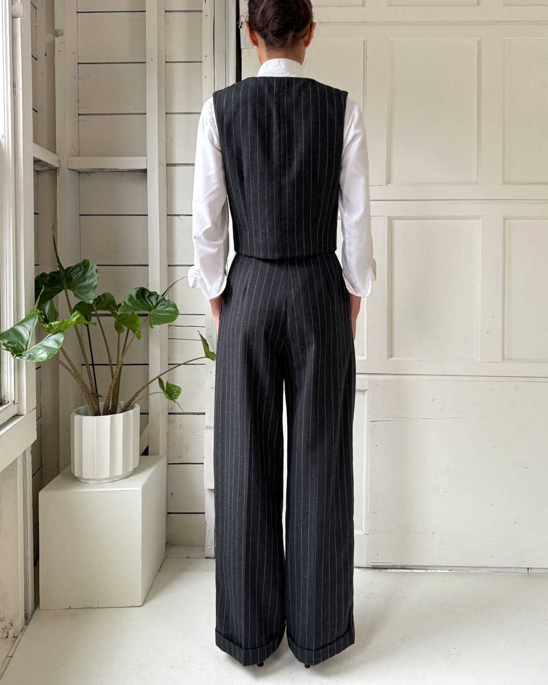 90s Pinstripe Wool Pant Suit | S - Lucky Vintage