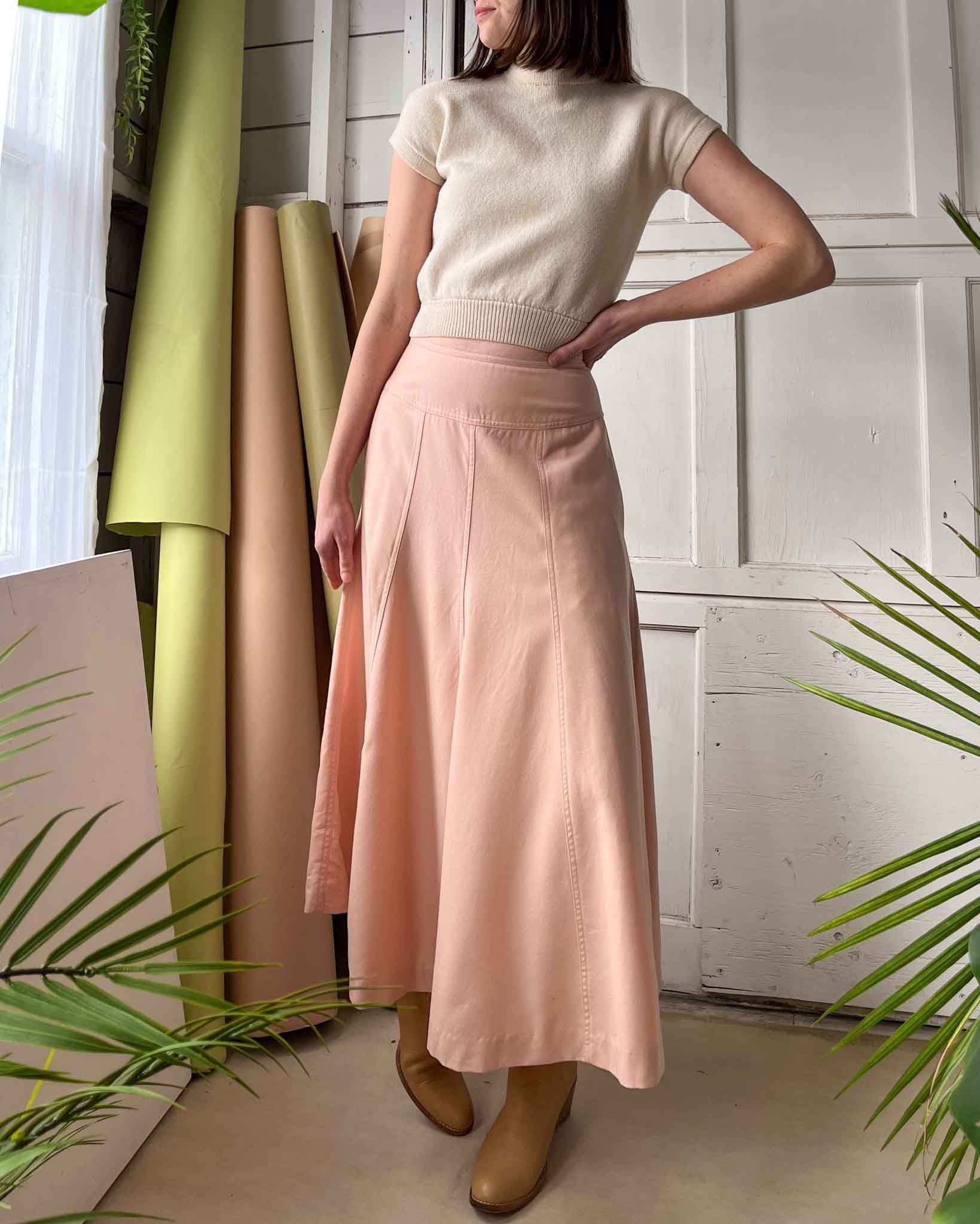 80s Pink Drop Waist Skirt | S