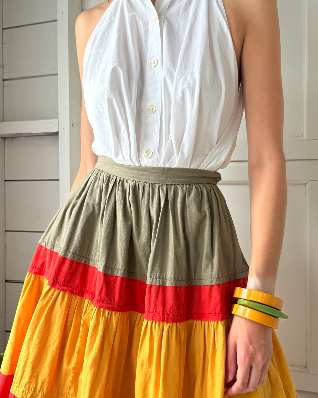 80s Tiered Cotton Skirt | S
